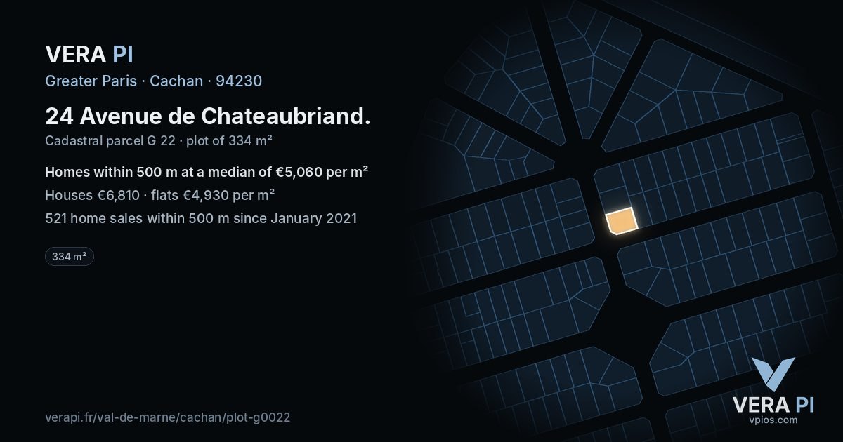 24 Avenue de Chateaubriand, Cachan at night – the plot lit, the parcels around coloured by the prices near them