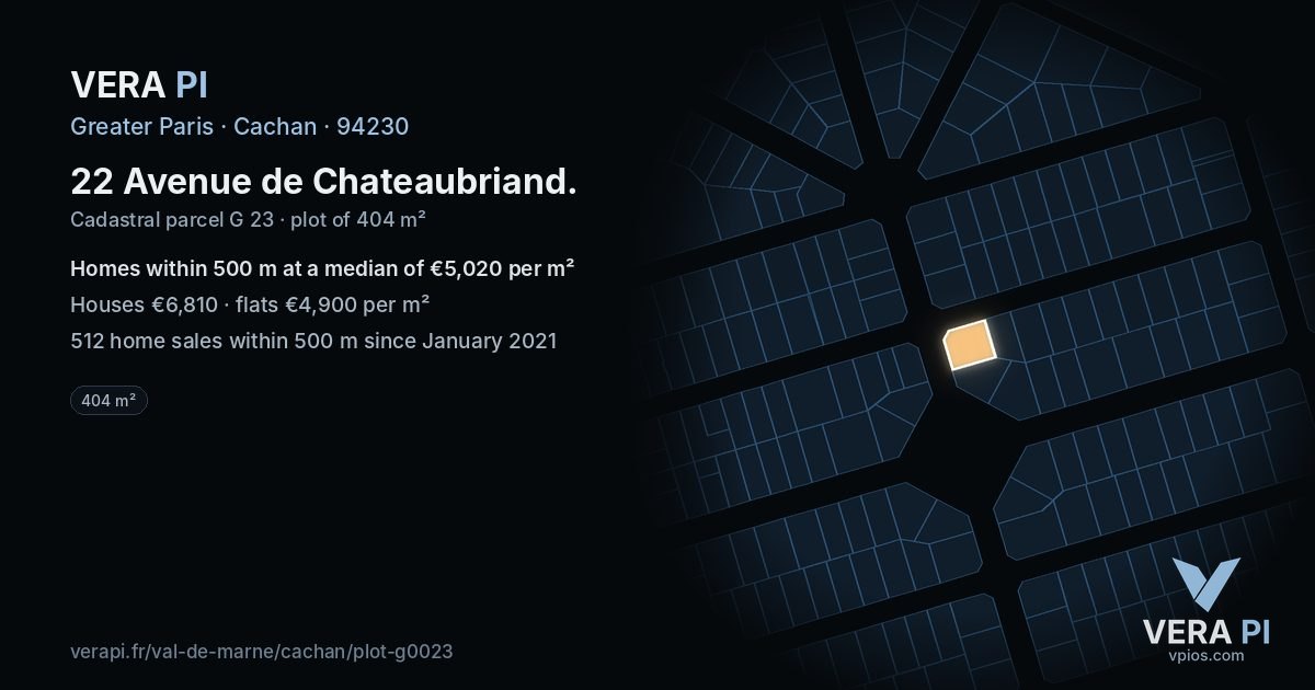 22 Avenue de Chateaubriand, Cachan at night – the plot lit, the parcels around coloured by the prices near them