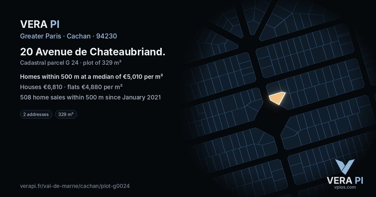 20 Avenue de Chateaubriand, Cachan at night – the plot lit, the parcels around coloured by the prices near them