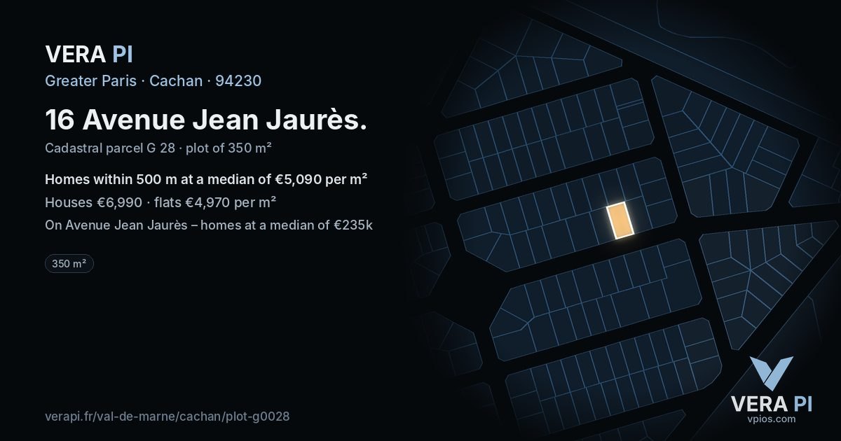 16 Avenue Jean Jaurès, Cachan at night – the plot lit, the parcels around coloured by the prices near them