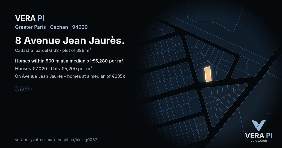 8 Avenue Jean Jaurès, Cachan at night – the plot lit, the parcels around coloured by the prices near them
