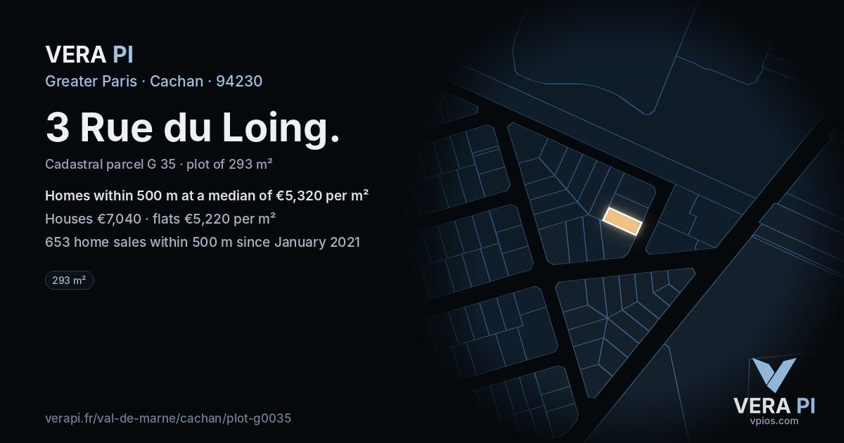 3 Rue du Loing, Cachan at night – the plot lit, the parcels around coloured by the prices near them