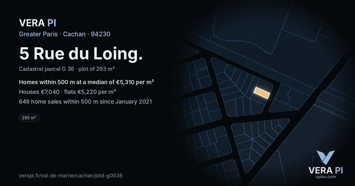 5 Rue du Loing, Cachan at night – the plot lit, the parcels around coloured by the prices near them