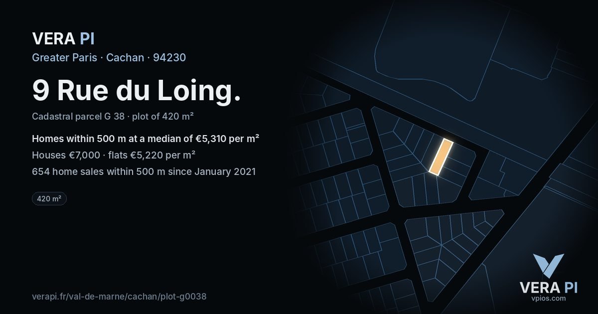 9 Rue du Loing, Cachan at night – the plot lit, the parcels around coloured by the prices near them
