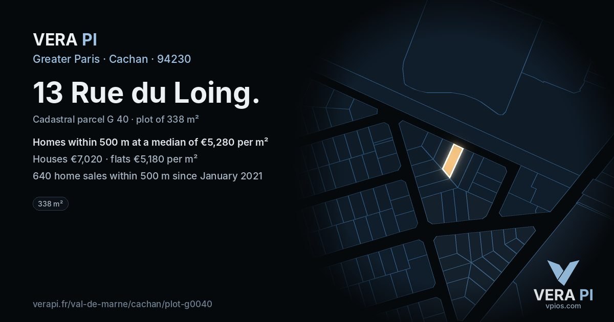 13 Rue du Loing, Cachan at night – the plot lit, the parcels around coloured by the prices near them