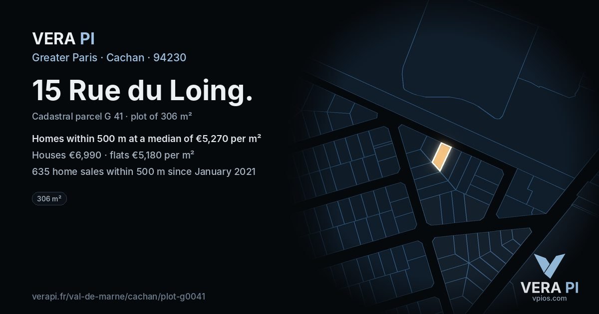 15 Rue du Loing, Cachan at night – the plot lit, the parcels around coloured by the prices near them