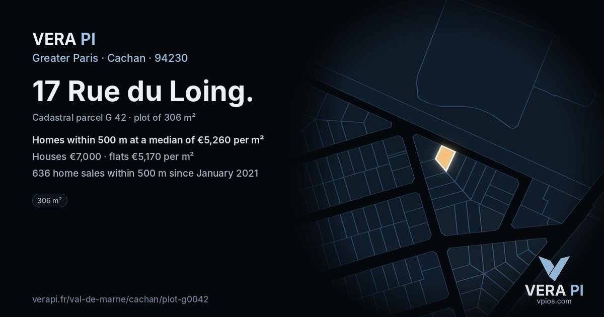17 Rue du Loing, Cachan at night – the plot lit, the parcels around coloured by the prices near them
