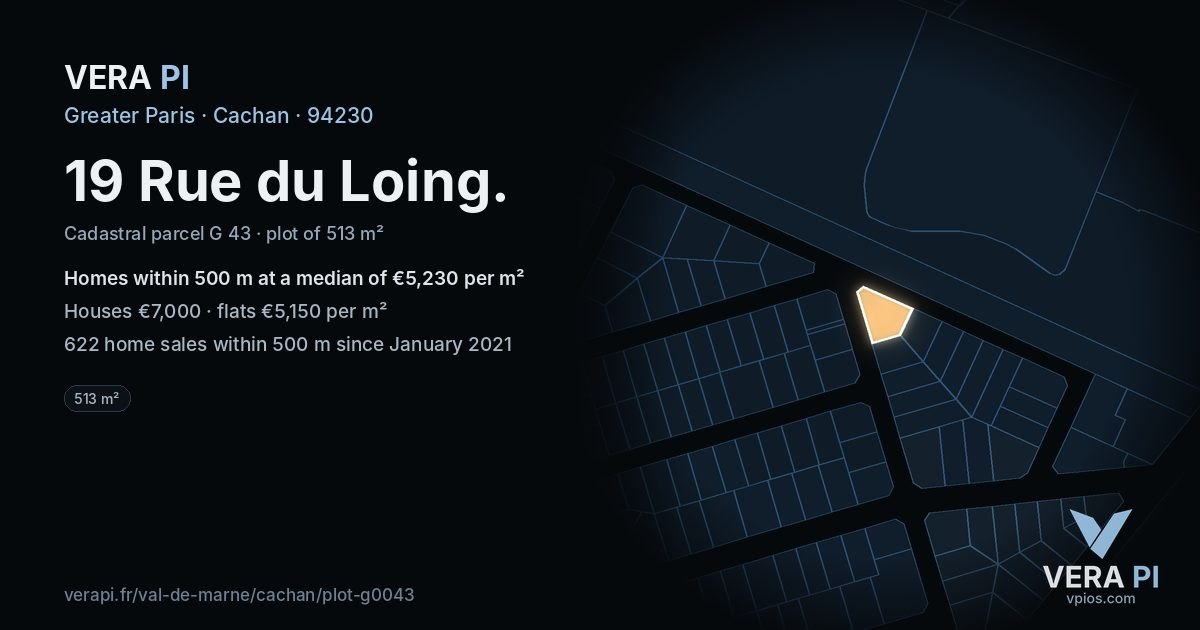 19 Rue du Loing, Cachan at night – the plot lit, the parcels around coloured by the prices near them
