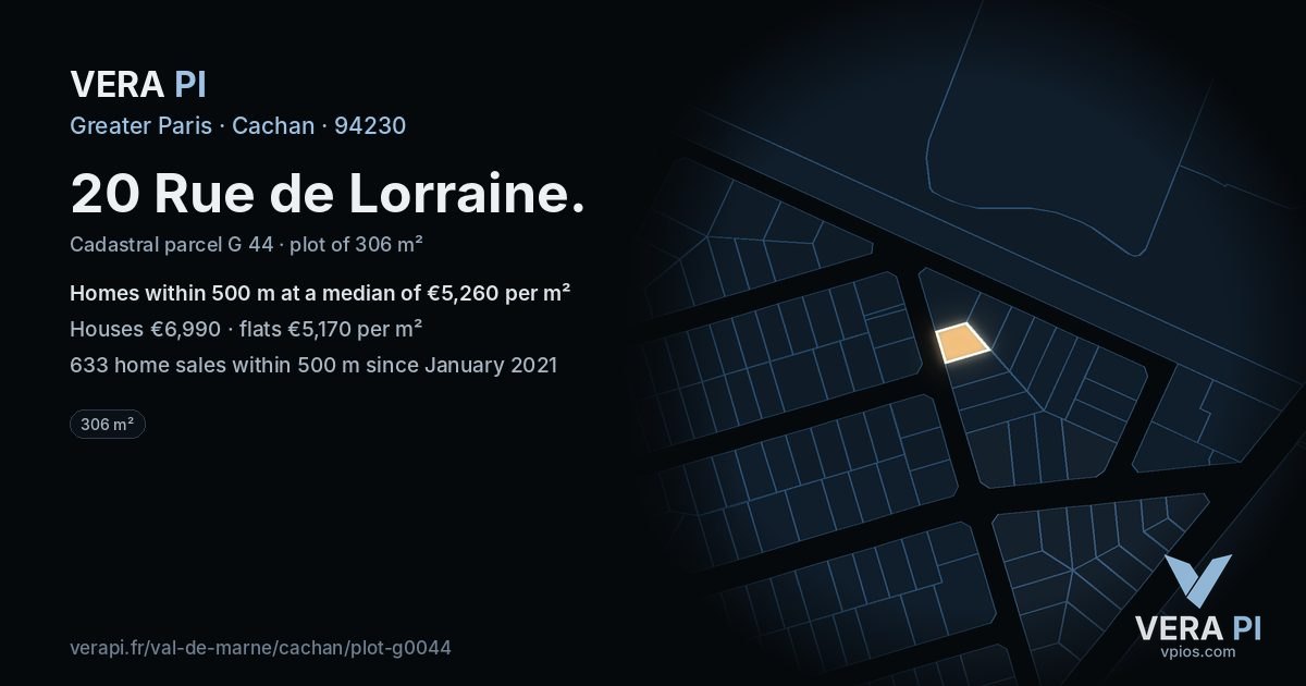 20 Rue de Lorraine, Cachan at night – the plot lit, the parcels around coloured by the prices near them