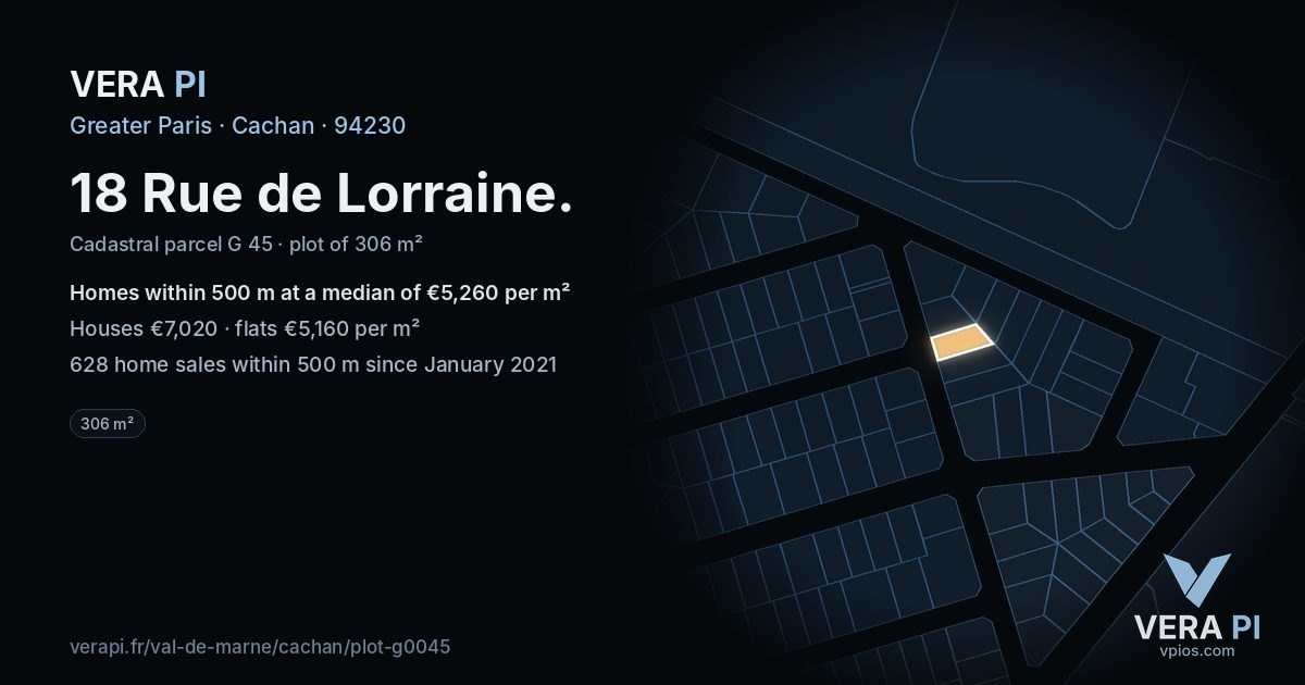 18 Rue de Lorraine, Cachan at night – the plot lit, the parcels around coloured by the prices near them
