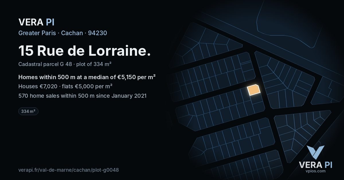 15 Rue de Lorraine, Cachan at night – the plot lit, the parcels around coloured by the prices near them