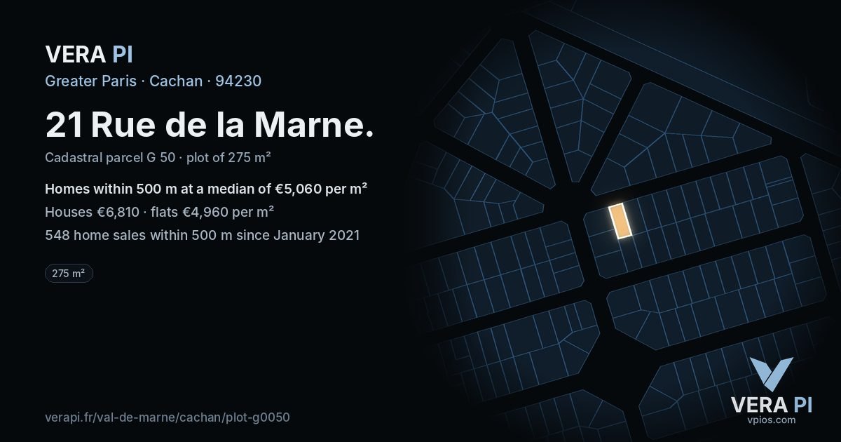 21 Rue de la Marne, Cachan at night – the plot lit, the parcels around coloured by the prices near them