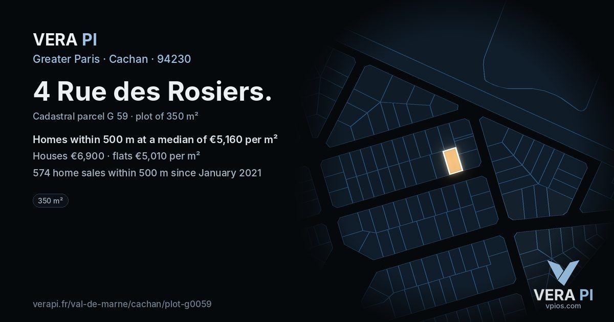 4 Rue des Rosiers, Cachan at night – the plot lit, the parcels around coloured by the prices near them