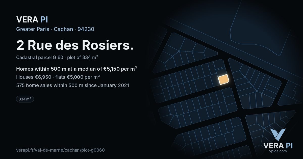 2 Rue des Rosiers, Cachan at night – the plot lit, the parcels around coloured by the prices near them