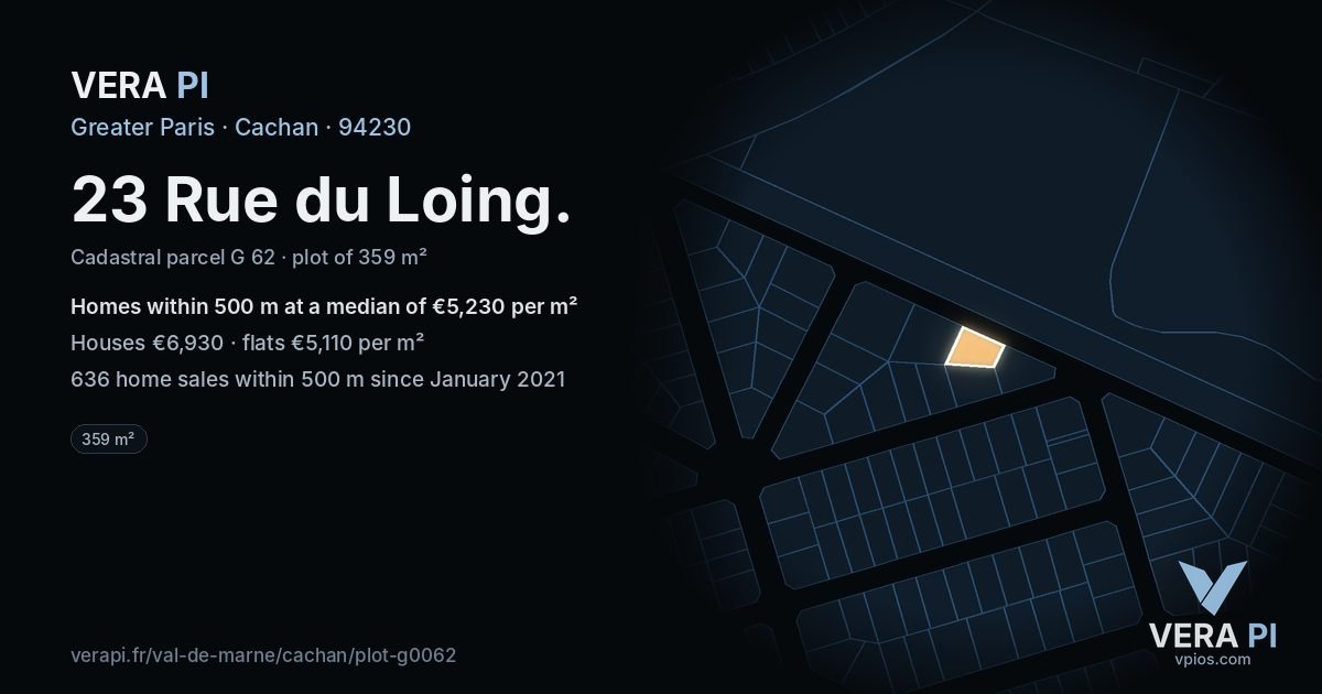23 Rue du Loing, Cachan at night – the plot lit, the parcels around coloured by the prices near them