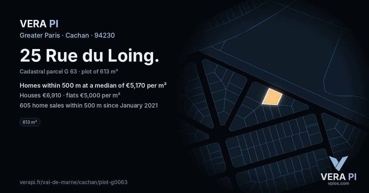 25 Rue du Loing, Cachan at night – the plot lit, the parcels around coloured by the prices near them
