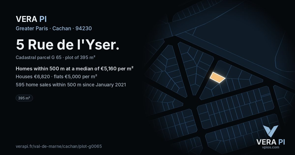 5 Rue de l'Yser, Cachan at night – the plot lit, the parcels around coloured by the prices near them