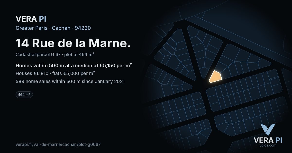 14 Rue de la Marne, Cachan at night – the plot lit, the parcels around coloured by the prices near them