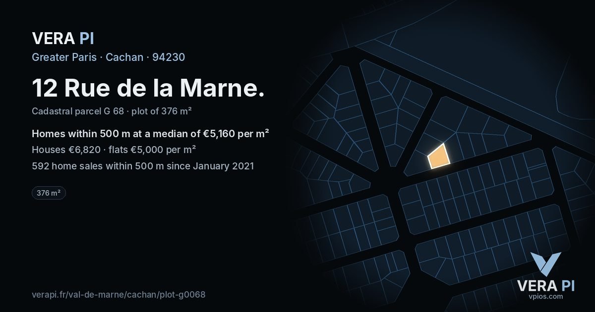 12 Rue de la Marne, Cachan at night – the plot lit, the parcels around coloured by the prices near them