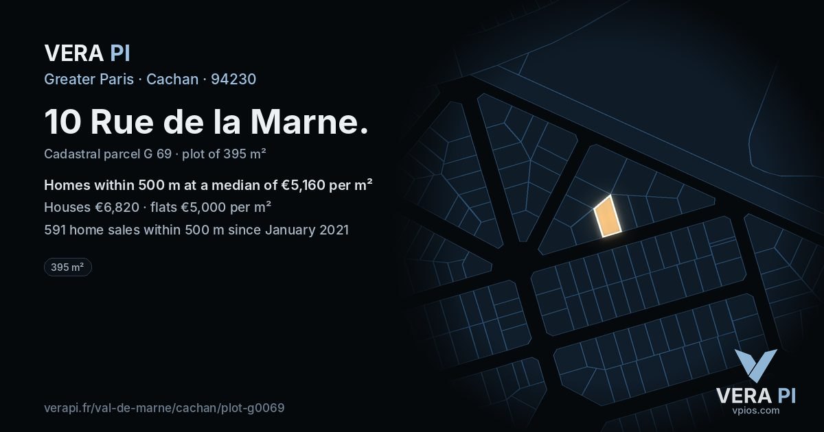 10 Rue de la Marne, Cachan at night – the plot lit, the parcels around coloured by the prices near them