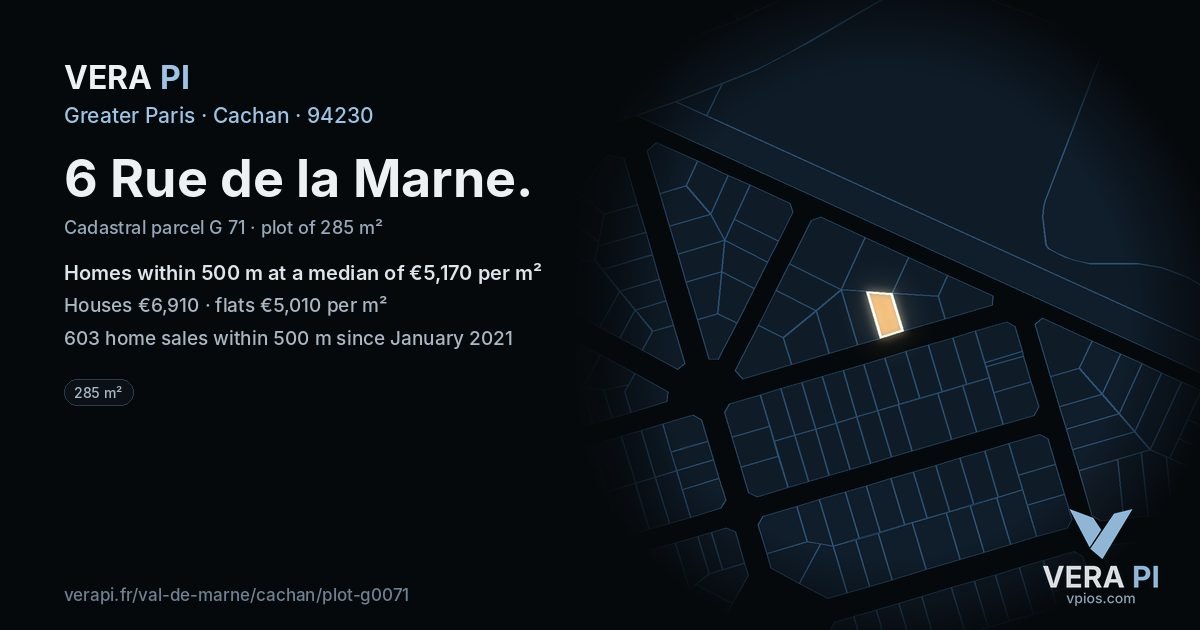 6 Rue de la Marne, Cachan at night – the plot lit, the parcels around coloured by the prices near them