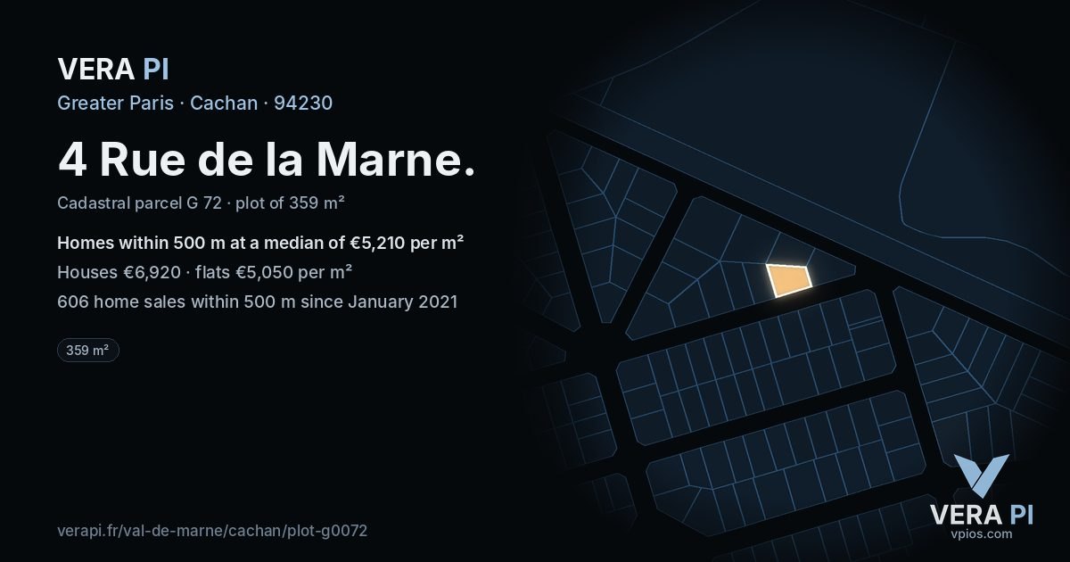 4 Rue de la Marne, Cachan at night – the plot lit, the parcels around coloured by the prices near them