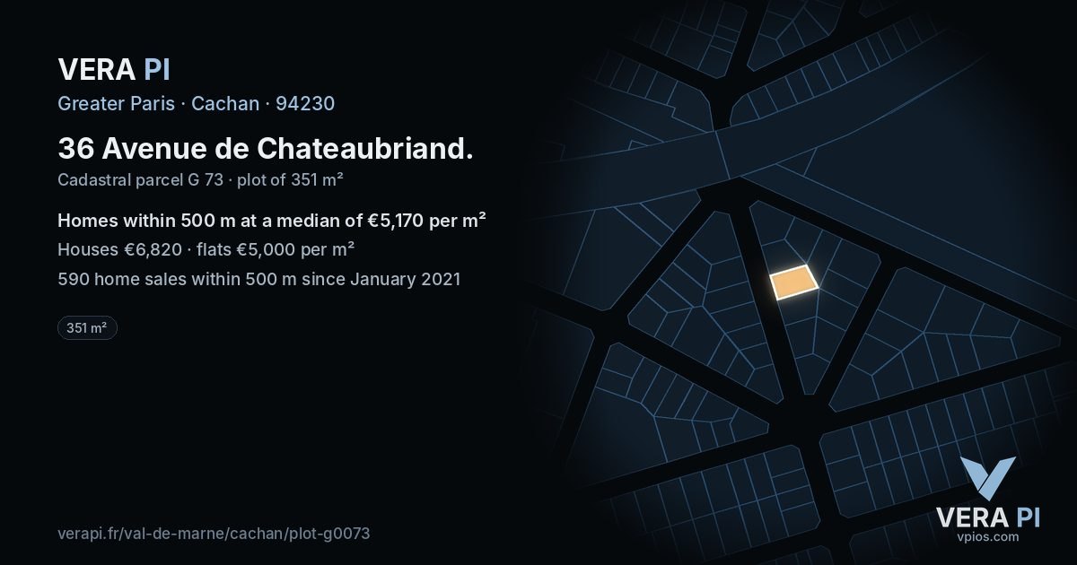 36 Avenue de Chateaubriand, Cachan at night – the plot lit, the parcels around coloured by the prices near them