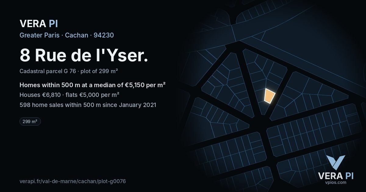 8 Rue de l'Yser, Cachan at night – the plot lit, the parcels around coloured by the prices near them