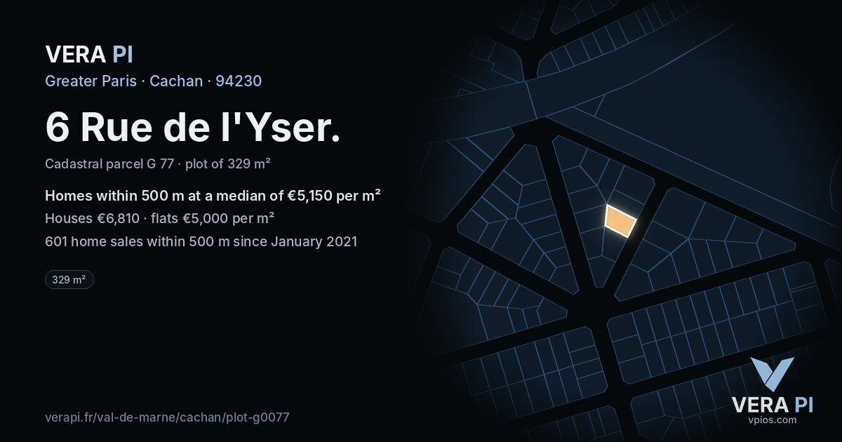 6 Rue de l'Yser, Cachan at night – the plot lit, the parcels around coloured by the prices near them