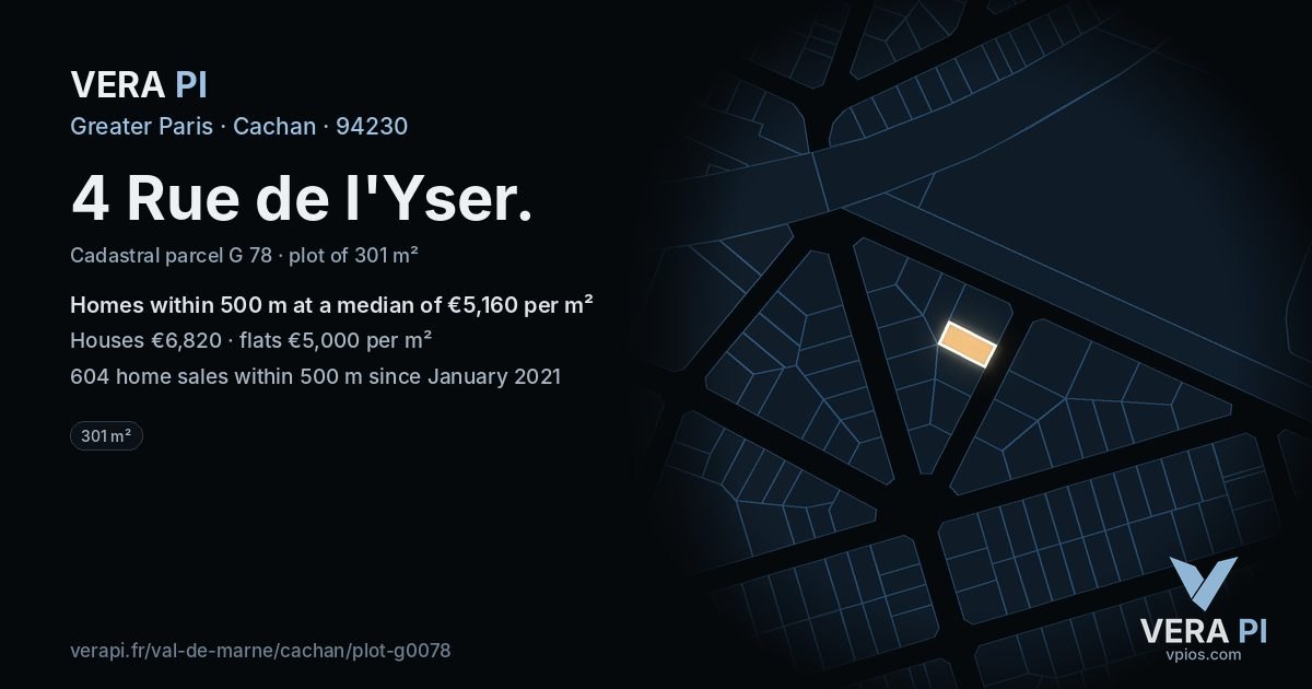 4 Rue de l'Yser, Cachan at night – the plot lit, the parcels around coloured by the prices near them