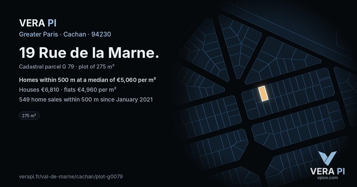 19 Rue de la Marne, Cachan at night – the plot lit, the parcels around coloured by the prices near them