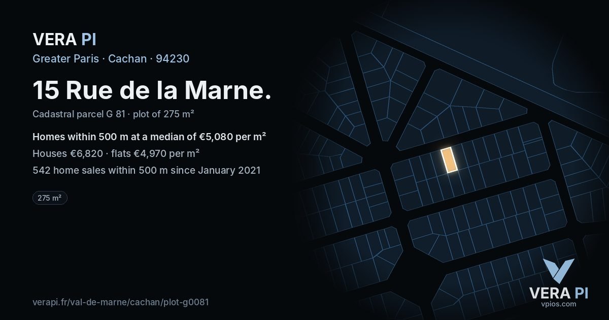15 Rue de la Marne, Cachan at night – the plot lit, the parcels around coloured by the prices near them