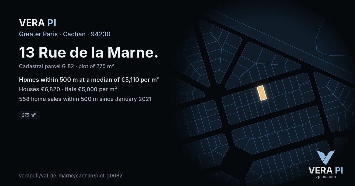 13 Rue de la Marne, Cachan at night – the plot lit, the parcels around coloured by the prices near them