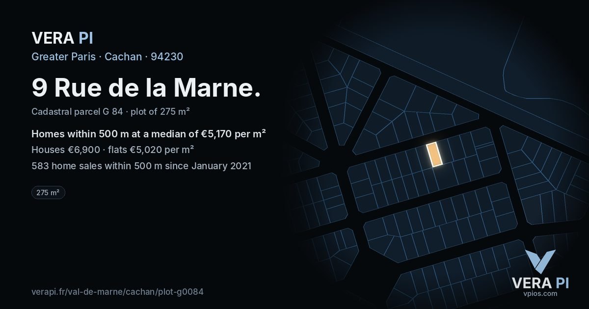 9 Rue de la Marne, Cachan at night – the plot lit, the parcels around coloured by the prices near them