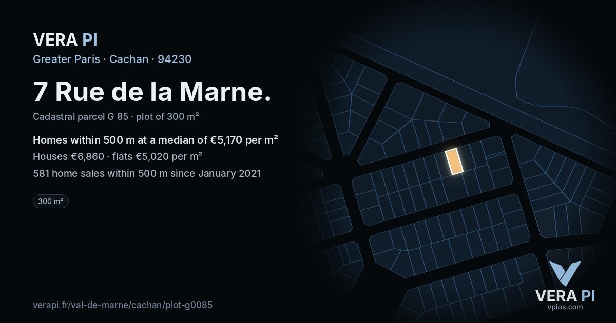 7 Rue de la Marne, Cachan at night – the plot lit, the parcels around coloured by the prices near them