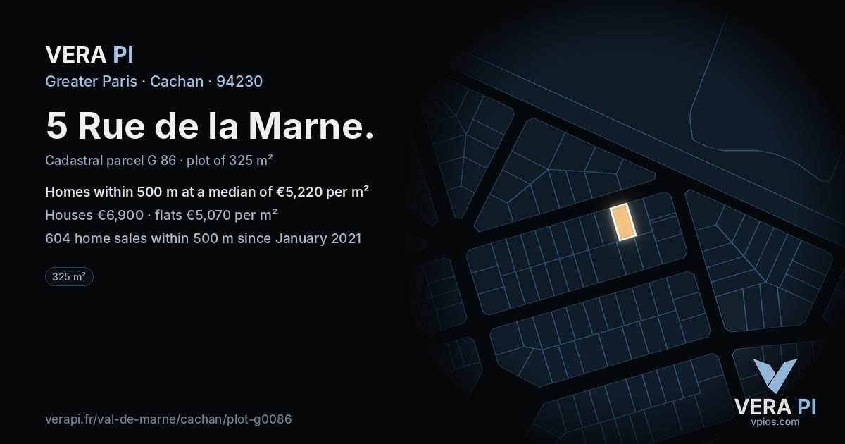 5 Rue de la Marne, Cachan at night – the plot lit, the parcels around coloured by the prices near them