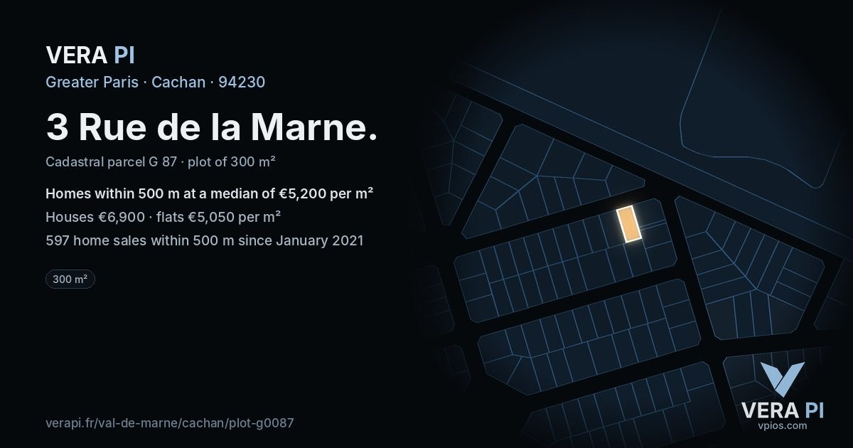 3 Rue de la Marne, Cachan at night – the plot lit, the parcels around coloured by the prices near them