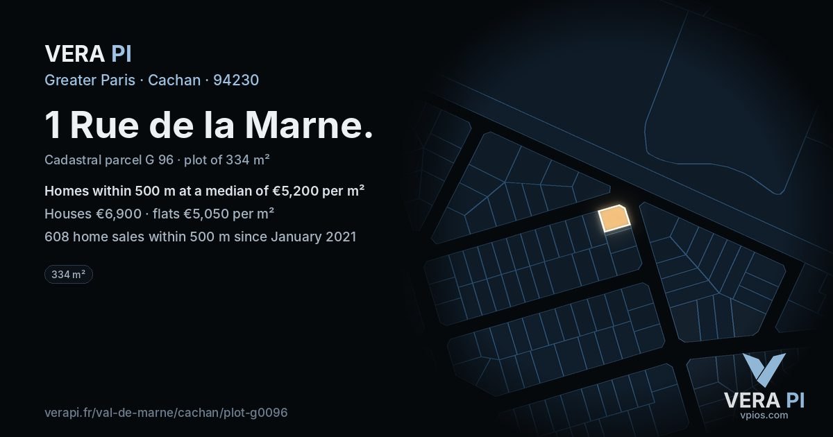 1 Rue de la Marne, Cachan at night – the plot lit, the parcels around coloured by the prices near them