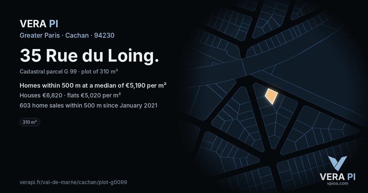 35 Rue du Loing, Cachan at night – the plot lit, the parcels around coloured by the prices near them