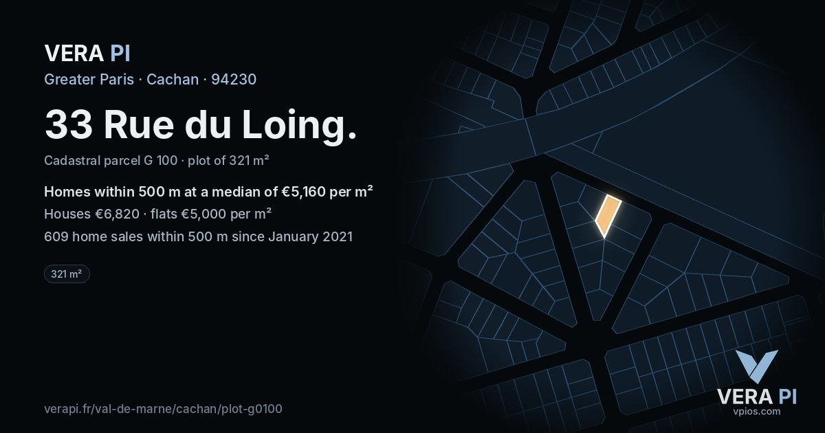 33 Rue du Loing, Cachan at night – the plot lit, the parcels around coloured by the prices near them