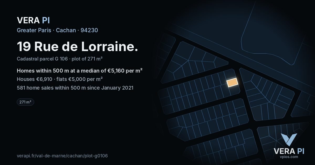 19 Rue de Lorraine, Cachan at night – the plot lit, the parcels around coloured by the prices near them