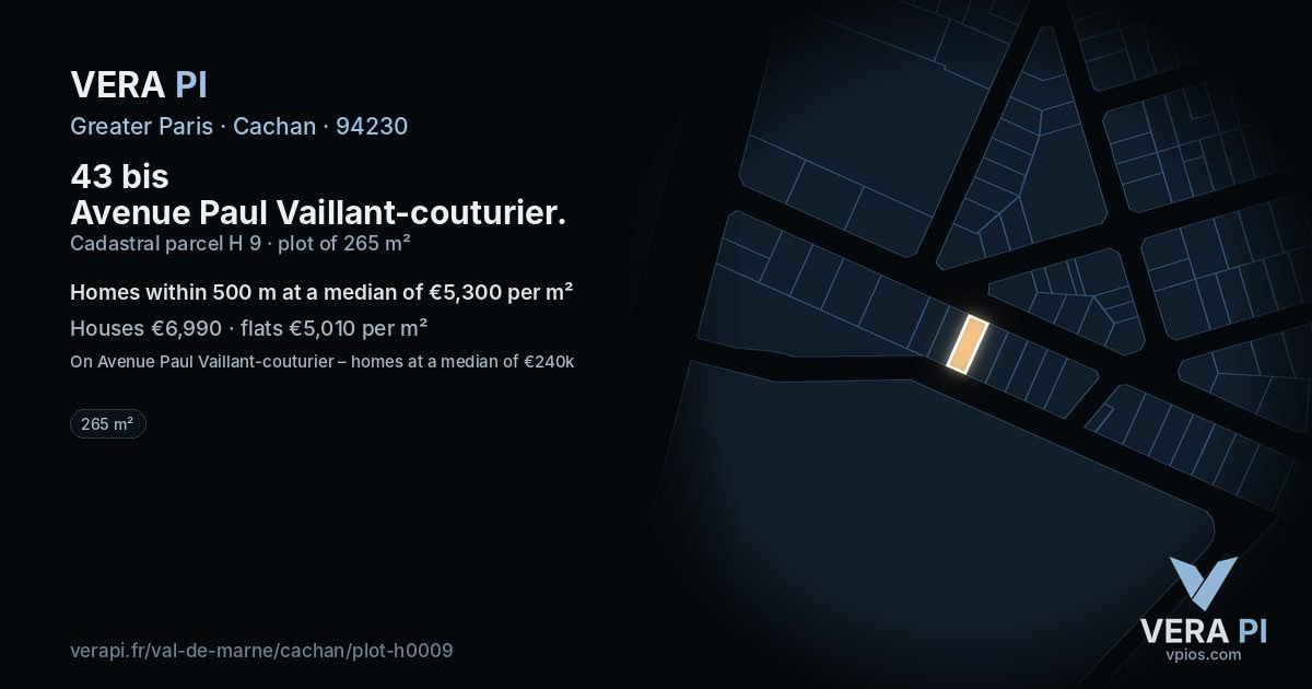 43 bis Avenue Paul Vaillant-couturier, Cachan at night – the plot lit, the parcels around coloured by the prices near them