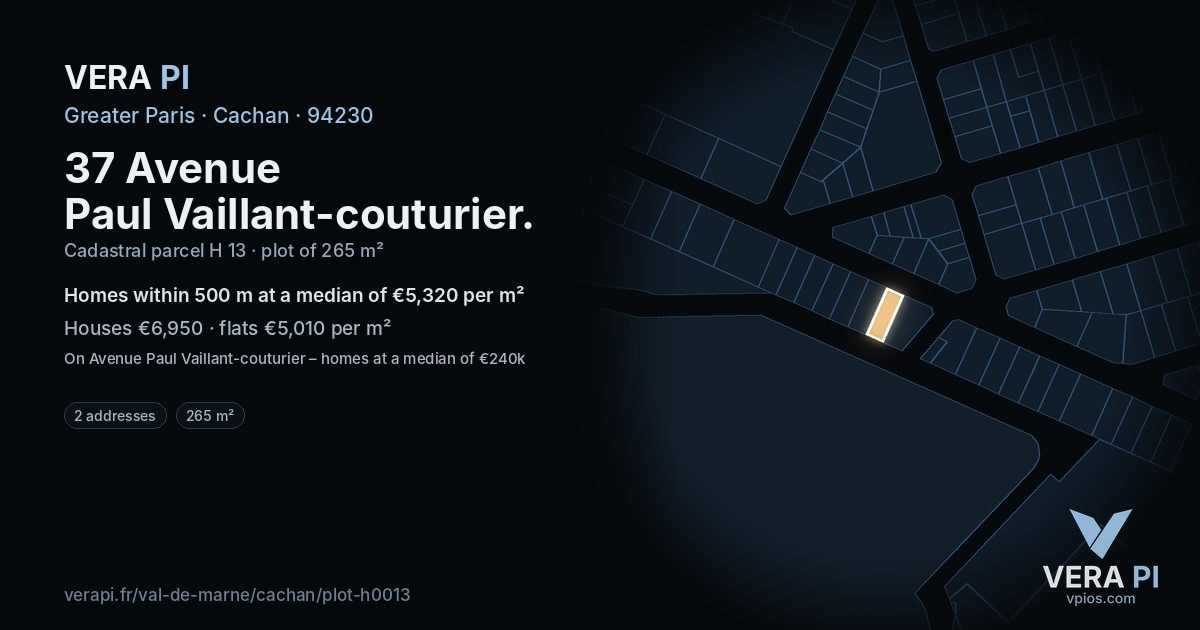 37 Avenue Paul Vaillant-couturier, Cachan at night – the plot lit, the parcels around coloured by the prices near them
