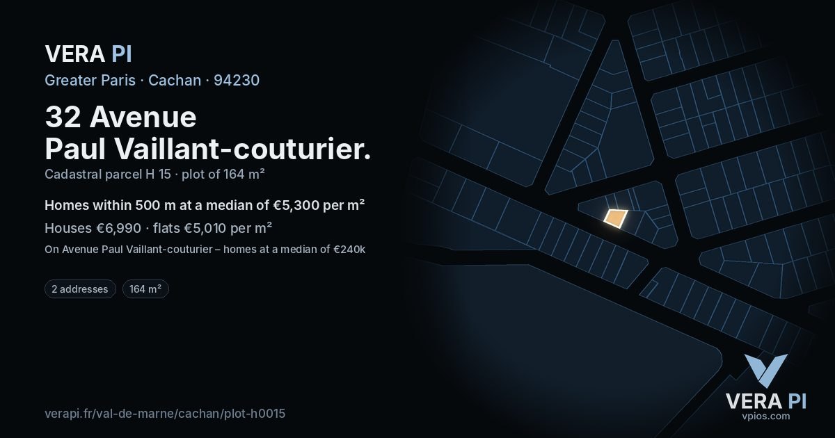 32 Avenue Paul Vaillant-couturier, Cachan at night – the plot lit, the parcels around coloured by the prices near them