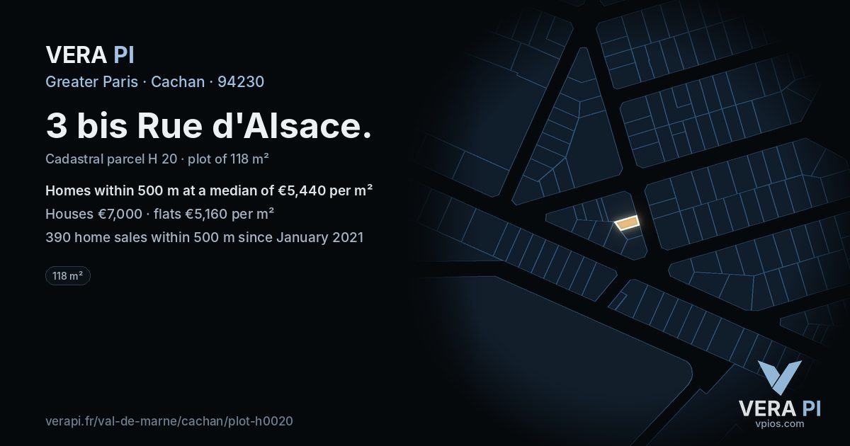 3 bis Rue d'Alsace, Cachan at night – the plot lit, the parcels around coloured by the prices near them