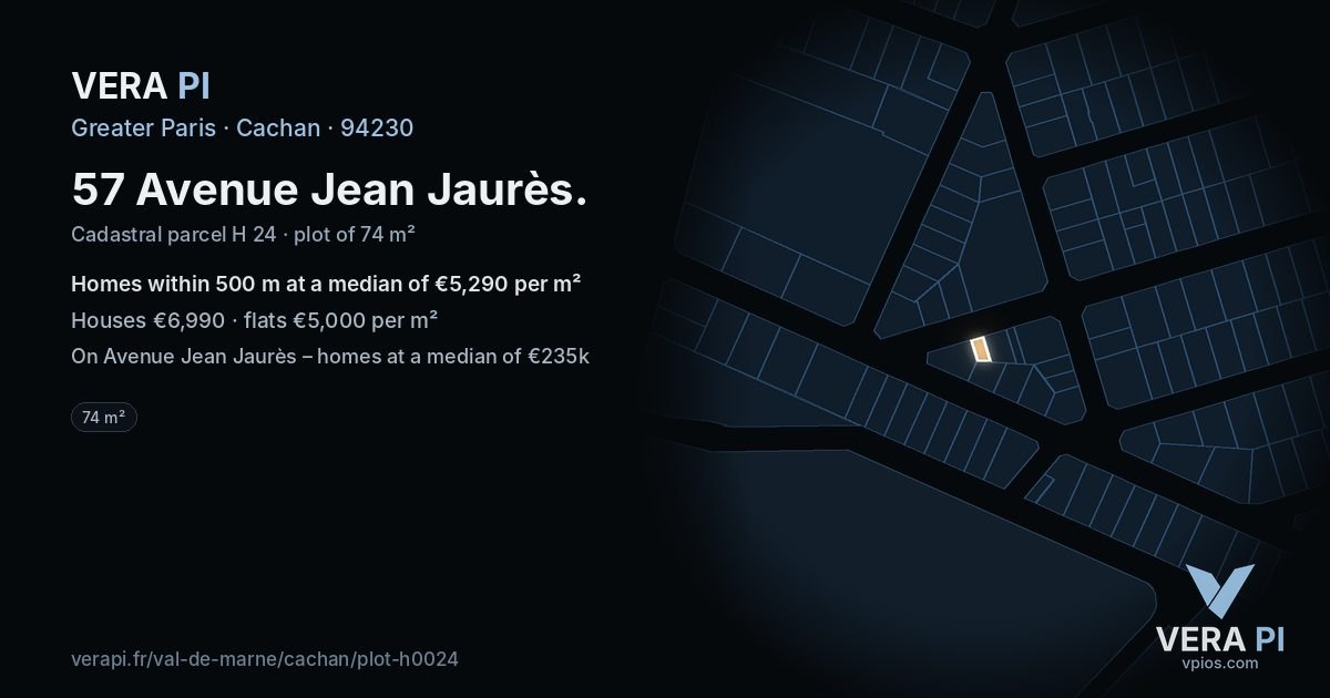 57 Avenue Jean Jaurès, Cachan at night – the plot lit, the parcels around coloured by the prices near them