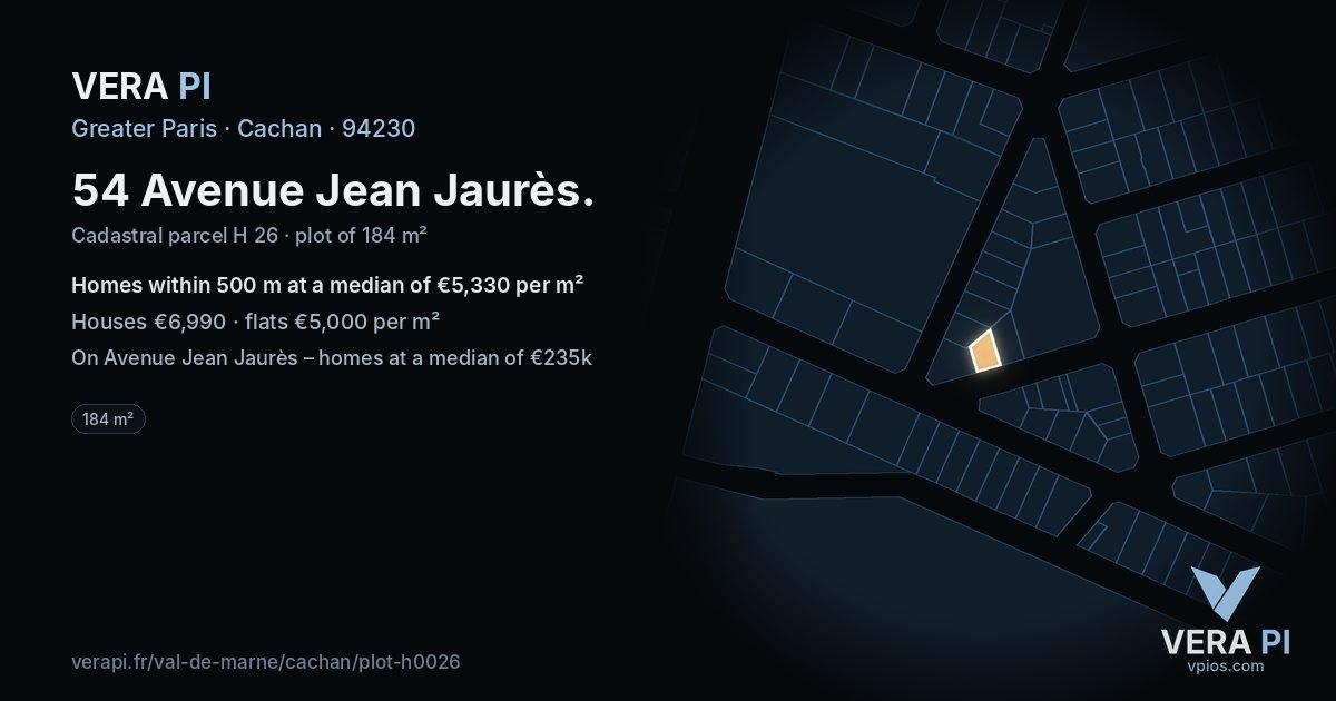 54 Avenue Jean Jaurès, Cachan at night – the plot lit, the parcels around coloured by the prices near them