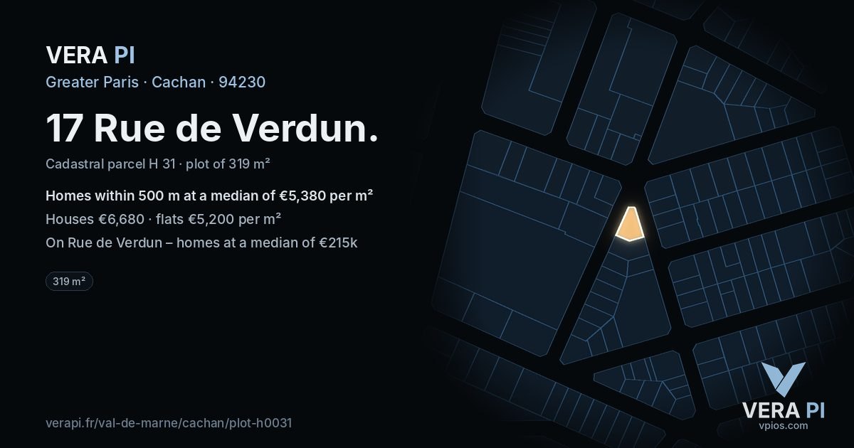 17 Rue de Verdun, Cachan at night – the plot lit, the parcels around coloured by the prices near them