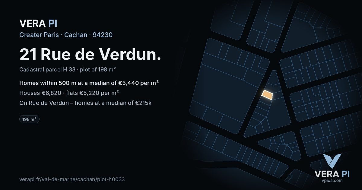 21 Rue de Verdun, Cachan at night – the plot lit, the parcels around coloured by the prices near them