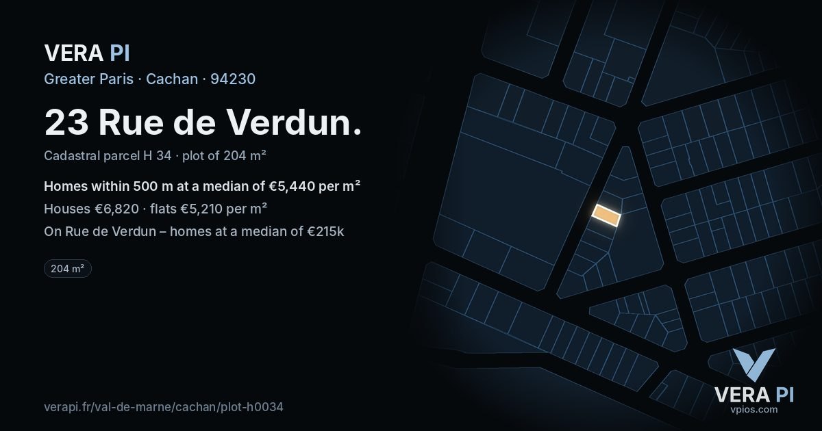 23 Rue de Verdun, Cachan at night – the plot lit, the parcels around coloured by the prices near them